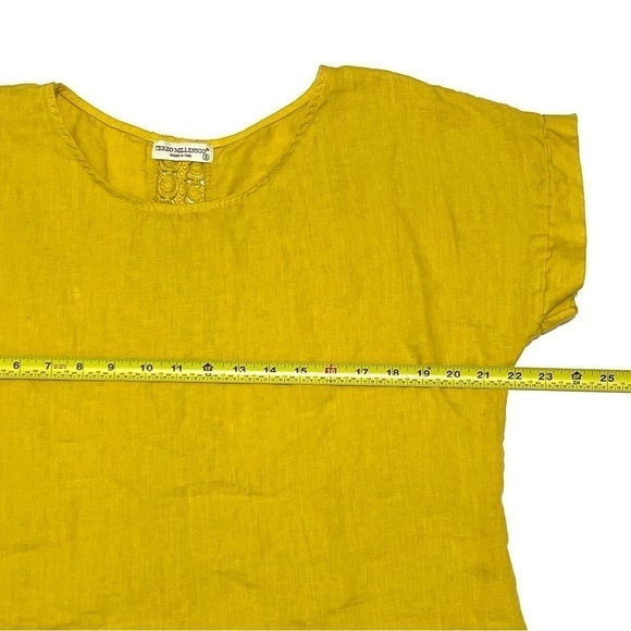 Terzo Millennio Woman 100% LINEN Yellow Back Stripe Lace Top Blouse ITALY Size S - Picture 10 of 11